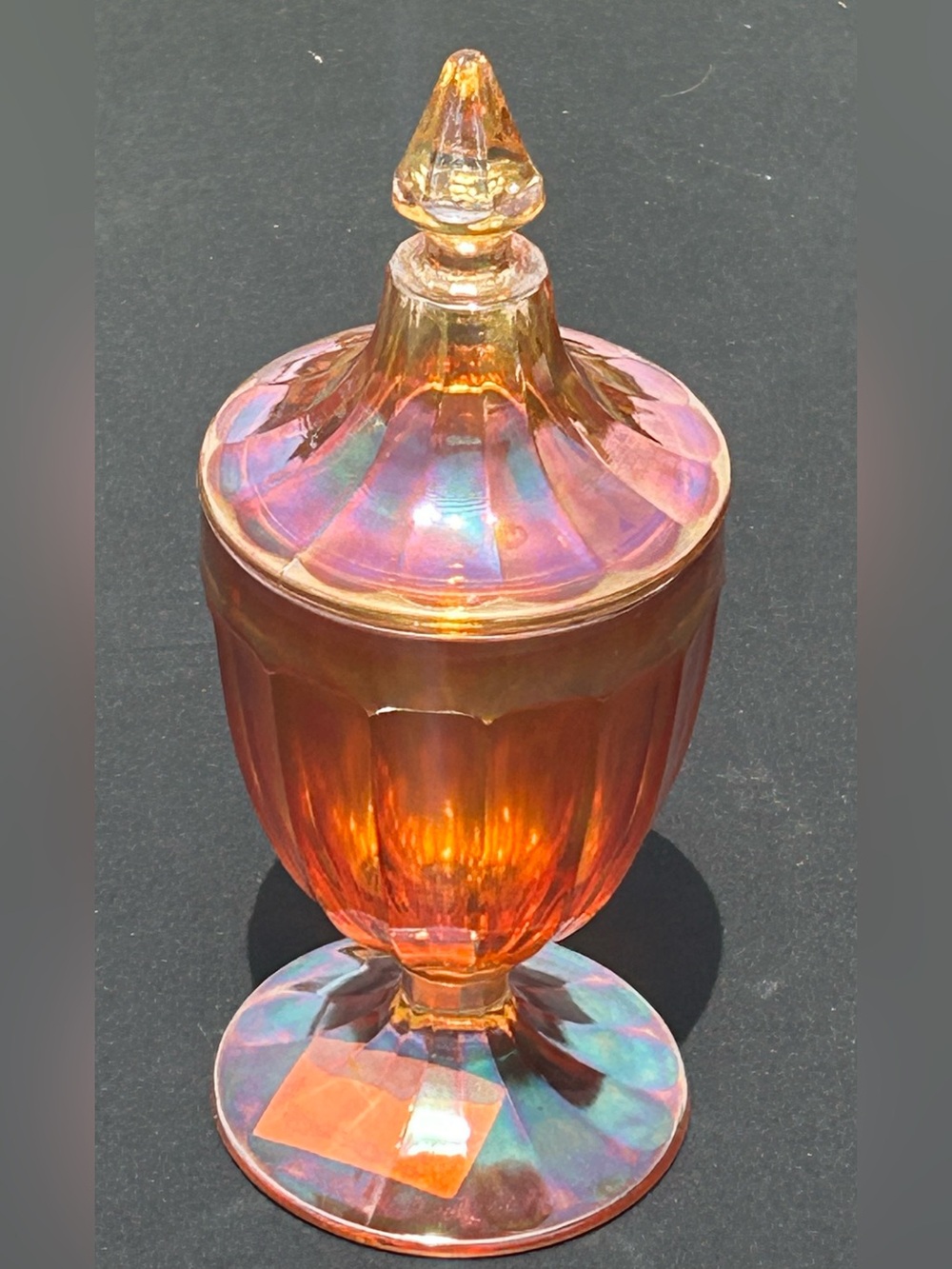 Vintage Jeannette Marigold Carnival Glass Covered Candy Dish - Picture 3 of 6